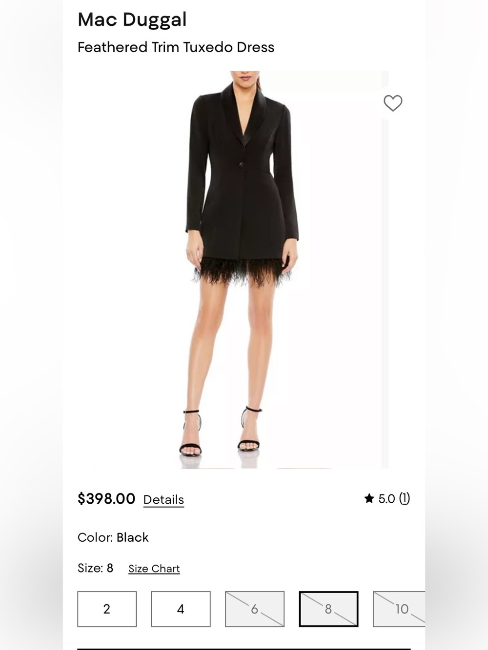 Mac Duggal Black Feather-Trim Tuxedo Blazer Dress